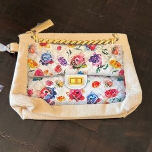 Thursday Friday Floral Canvas Clutch with Gold Chain makeup bag